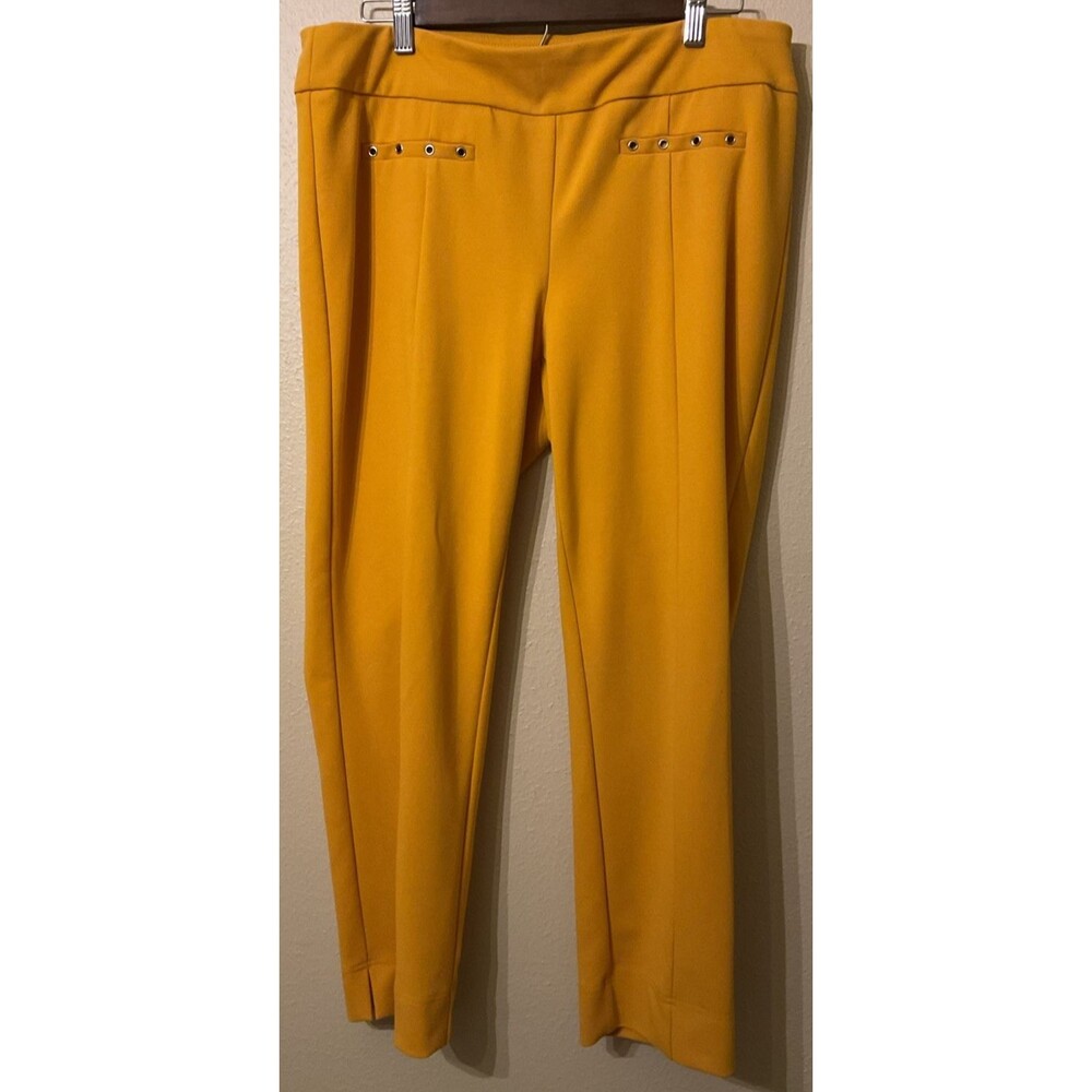 Zac & Rachel Millennium Pull On Pants Arrow Wood Yellow Faux Pocket Slacks 12